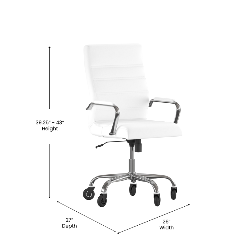 Executive Chair with Chrome Frame & Arms on Skate Wheels - White LeatherSoft