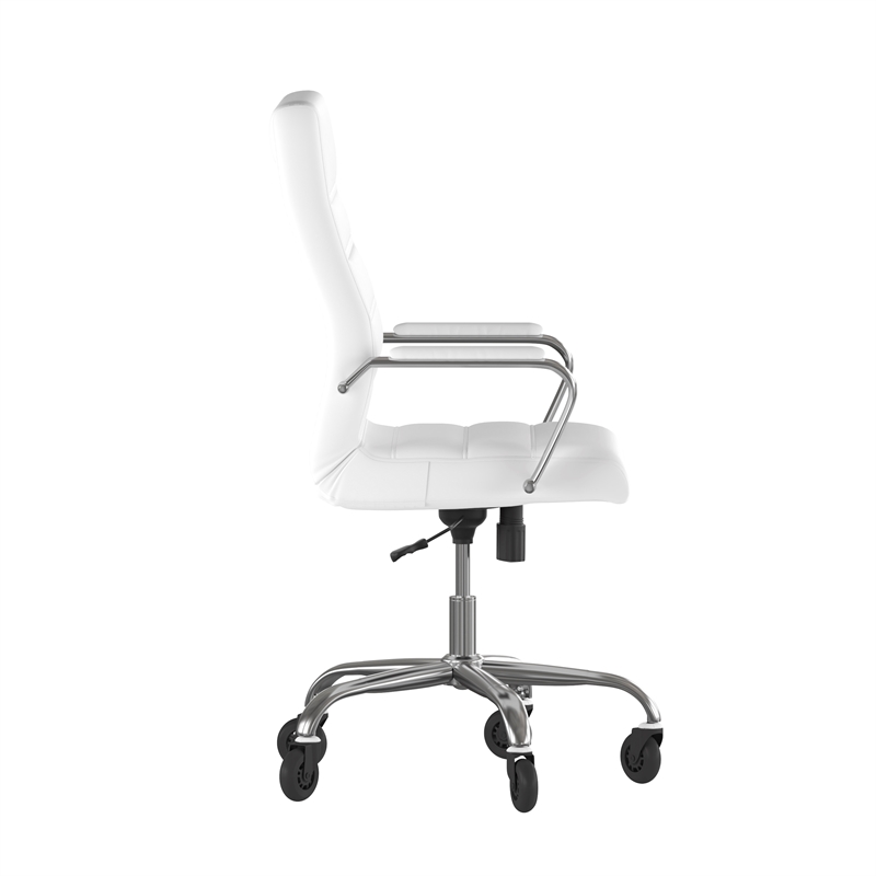 Executive Chair with Chrome Frame & Arms on Skate Wheels - White LeatherSoft