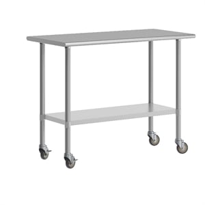 Commercial Stainless Steel 18 Gauge Work Table with Undershelf and Casters-24x48