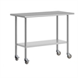 Commercial Stainless Steel 18 Gauge Work Table with Undershelf and Casters-24x48