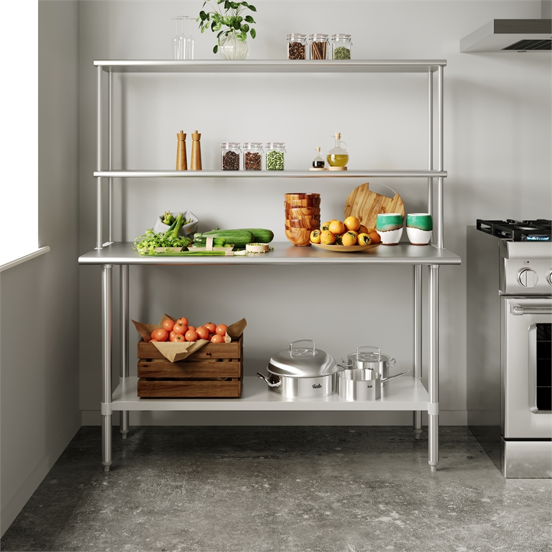 Commercial Stainless Steel Work Table with 2 Overshelves and 1 Undershef-24x60