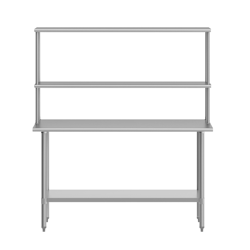 Commercial Stainless Steel Work Table with 2 Overshelves and 1 Undershef-24x60