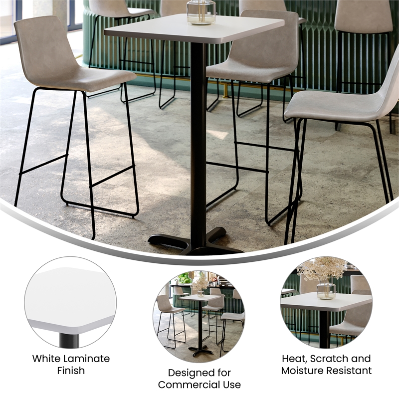 Commercial White Dining Table Top with Black Bar Height 