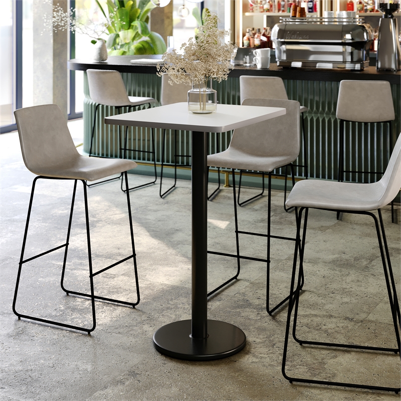 Commercial White Dining Table Top with Black Bar Height Base 24