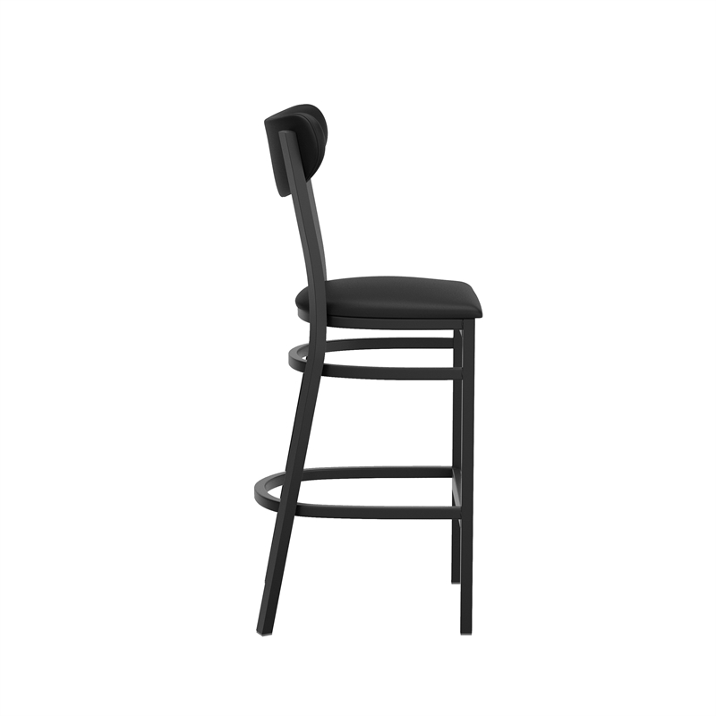Commercial Metal Barstool with Vinyl Seat and Boomerang Back-Black Finish