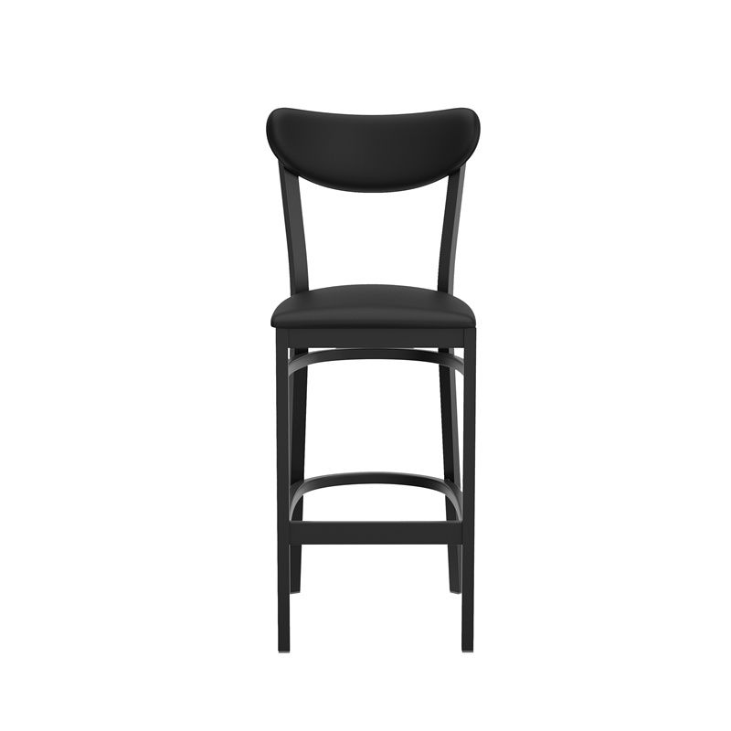 Commercial Metal Barstool with Vinyl Seat and Boomerang Back-Black Finish
