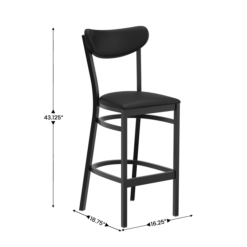 Commercial Metal Barstool with Vinyl Seat and Boomerang Back-Black Finish