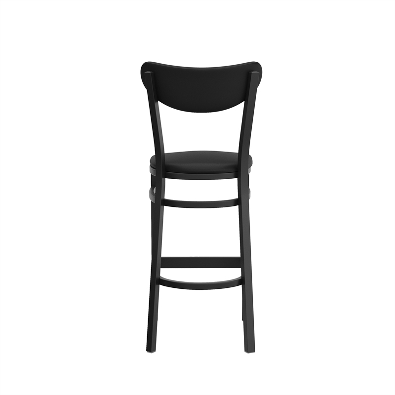 Commercial Metal Barstool with Vinyl Seat and Boomerang Back-Black Finish