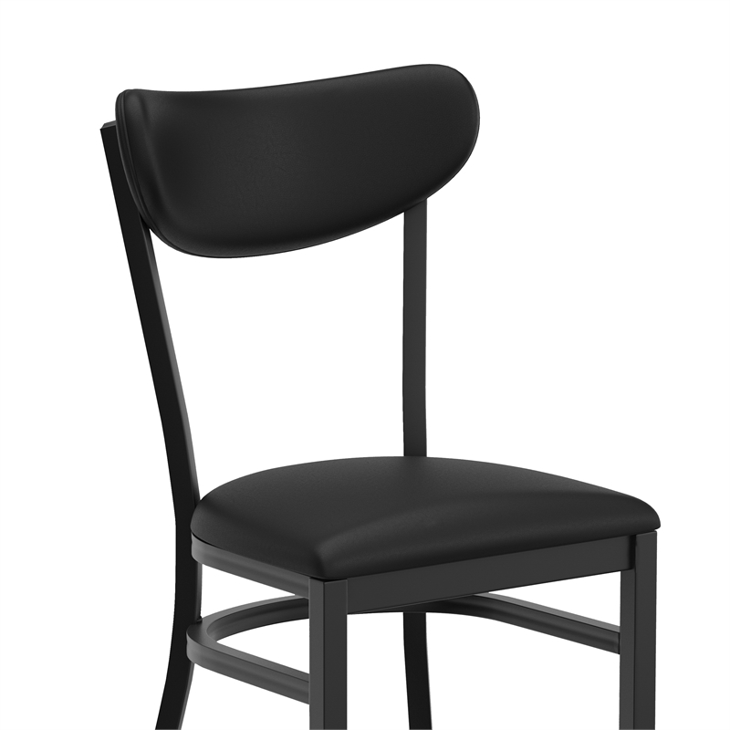 Commercial Metal Barstool with Vinyl Seat and Boomerang Back-Black Finish