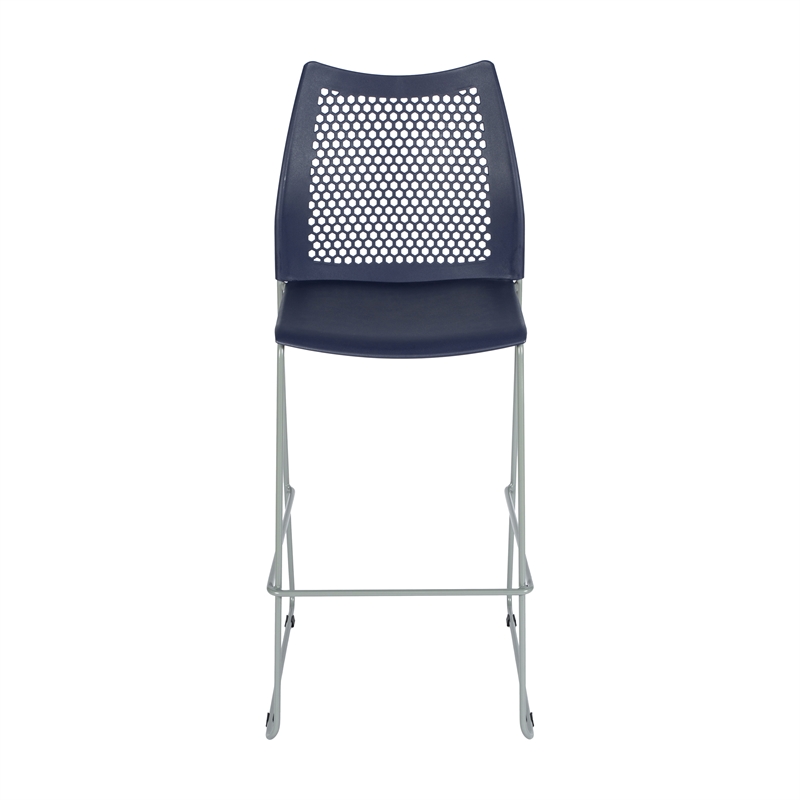 Stackable Sled Base Barstool with Vented Back and Integrated Footrest in Navy