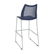 Stackable Sled Base Barstool with Vented Back and Integrated Footrest in Navy