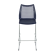 Stackable Sled Base Barstool with Vented Back and Integrated Footrest in Navy