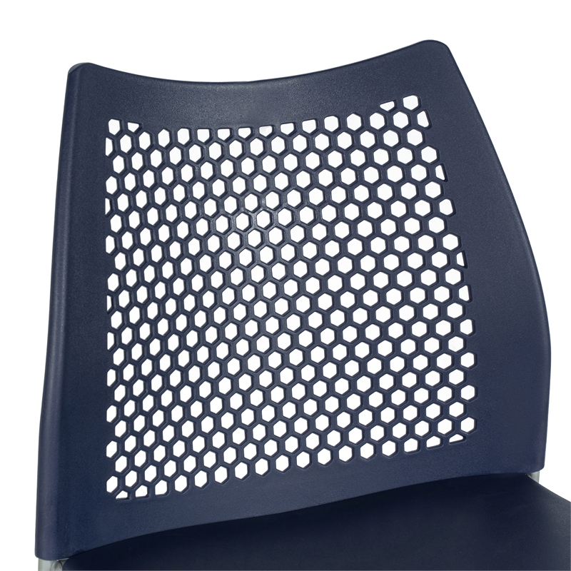 Stackable Sled Base Barstool with Vented Back and Integrated Footrest in Navy