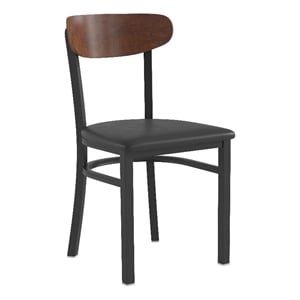 Commercial Metal Dining Chair - Vinyl Seat - Wood Boomerang Back-Black/Walnut