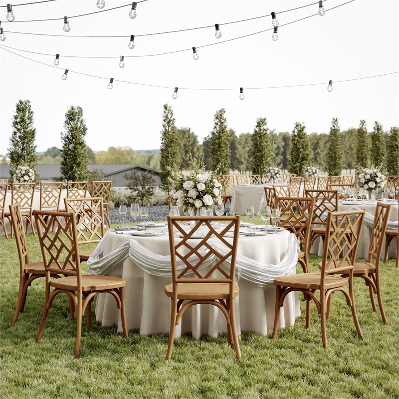 Commercial Solid Wood Stackable Dining Chair with Intricate Back Detail in Pecan
