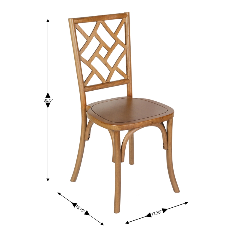 Commercial Solid Wood Stackable Dining Chair with Intricate Back Detail in Pecan