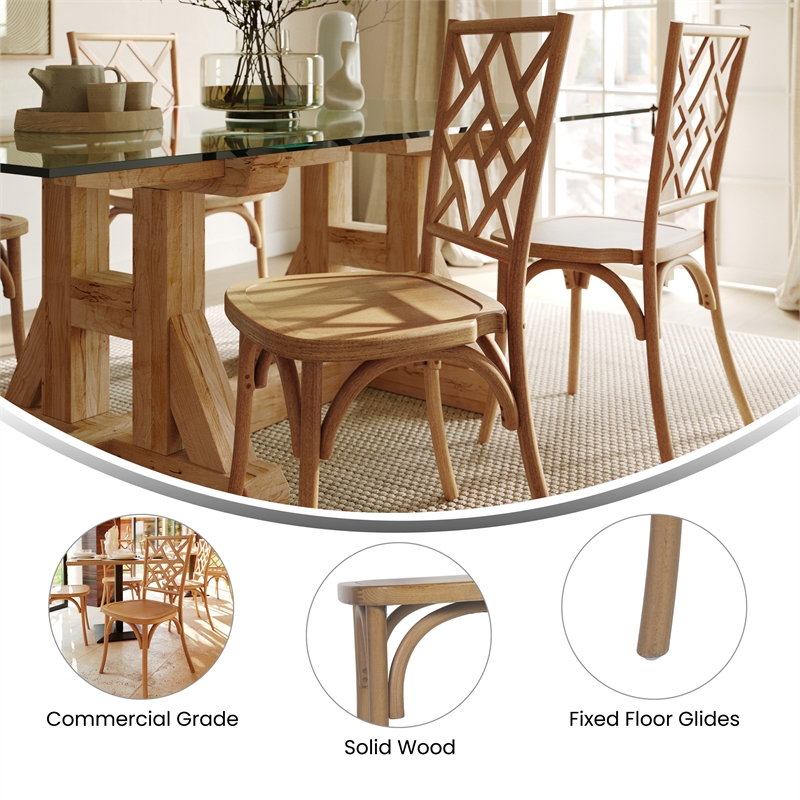 Commercial Solid Wood Stackable Dining Chair with Intricate Back Detail in Pecan
