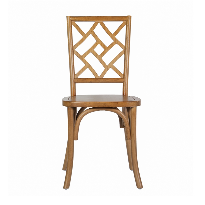 Commercial Solid Wood Stackable Dining Chair with Intricate Back Detail in Pecan