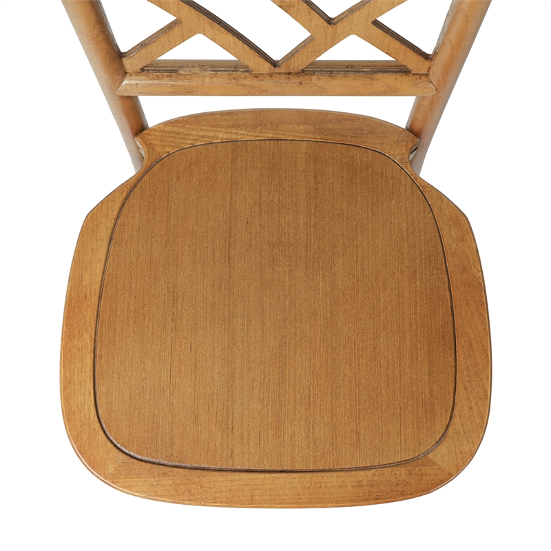 Commercial Solid Wood Stackable Dining Chair with Intricate Back Detail in Pecan