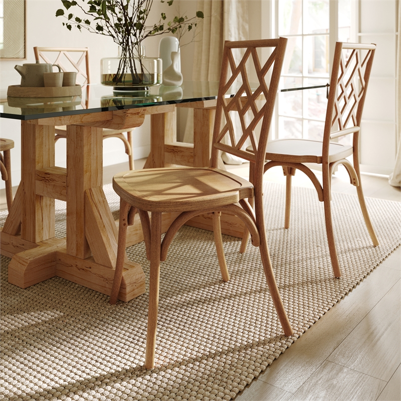 Commercial Solid Wood Stackable Dining Chair with Intricate Back Detail in Pecan