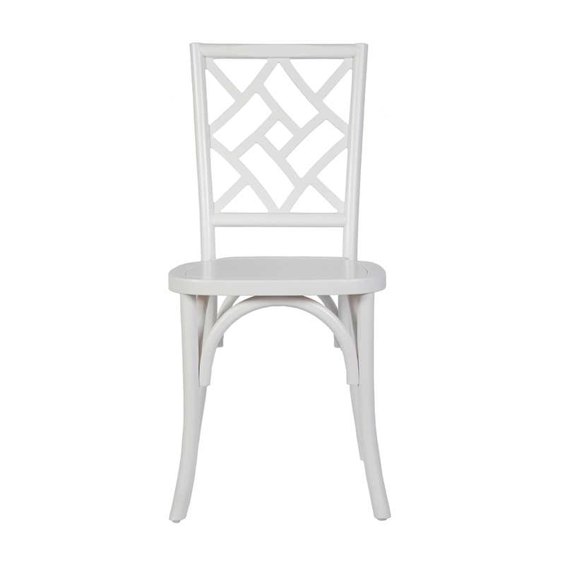 Commercial Solid Wood Stackable Dining Chair with Intricate Back Detail in White