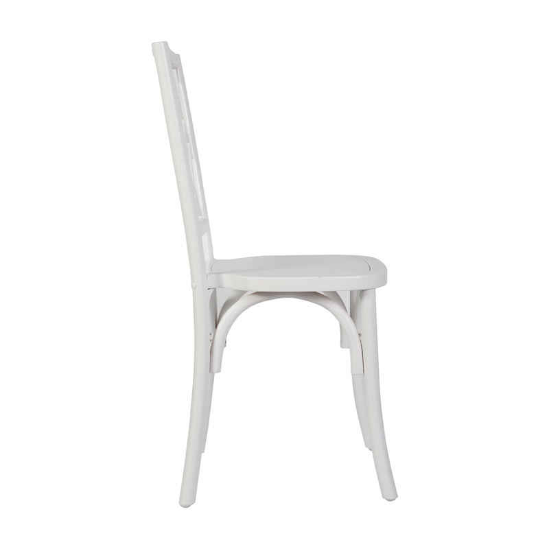Commercial Solid Wood Stackable Dining Chair with Intricate Back Detail in White