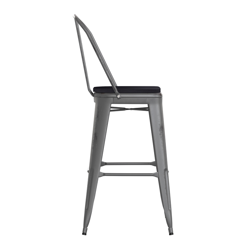 Indoor Bar Stool with Poly Resin Colorful Seat-Silver Antique Clear Coat/Black
