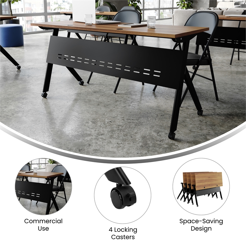 Commercial Nesting Flip Training Table with Steel Frame and Y-Legs in Walnut/Blk