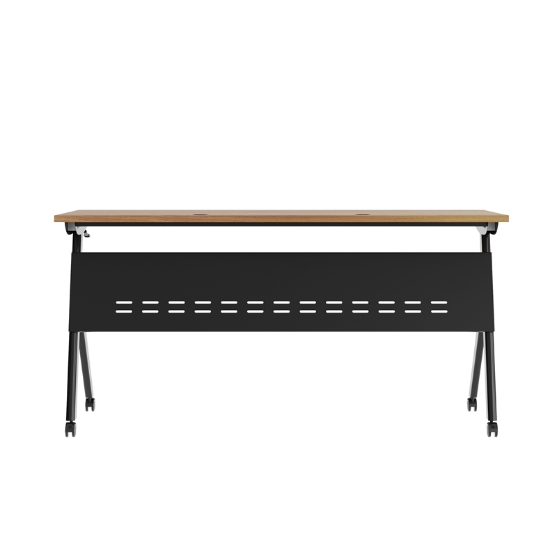 Commercial Nesting Flip Training Table with Steel Frame and Y-Legs in Walnut/Blk