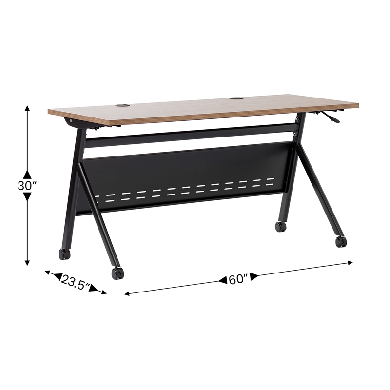 Commercial Nesting Flip Training Table with Steel Frame and Y-Legs in Walnut/Blk