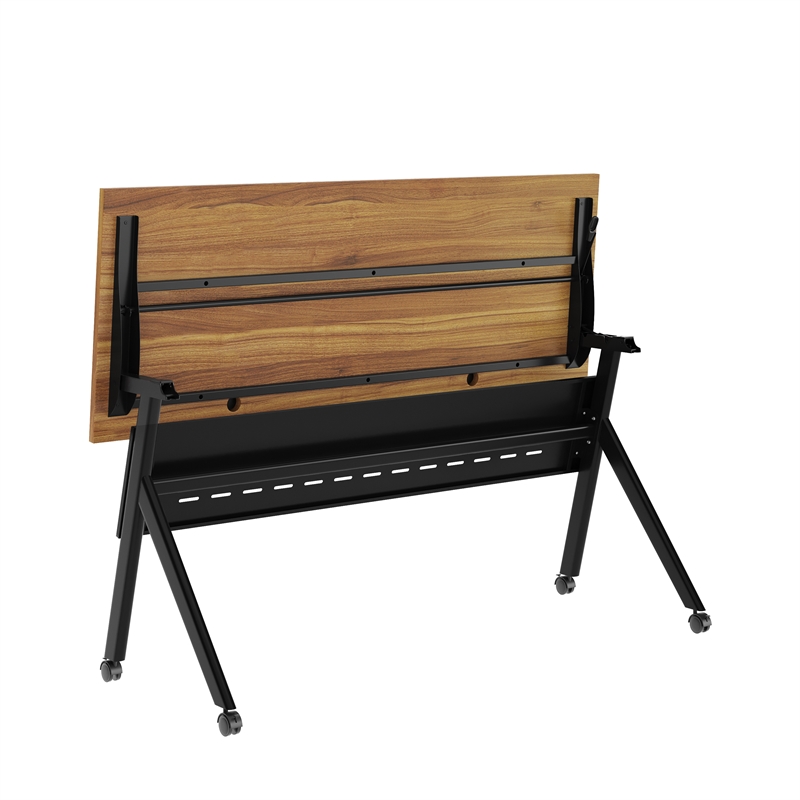 Commercial Nesting Flip Training Table with Steel Frame and Y-Legs in Walnut/Blk