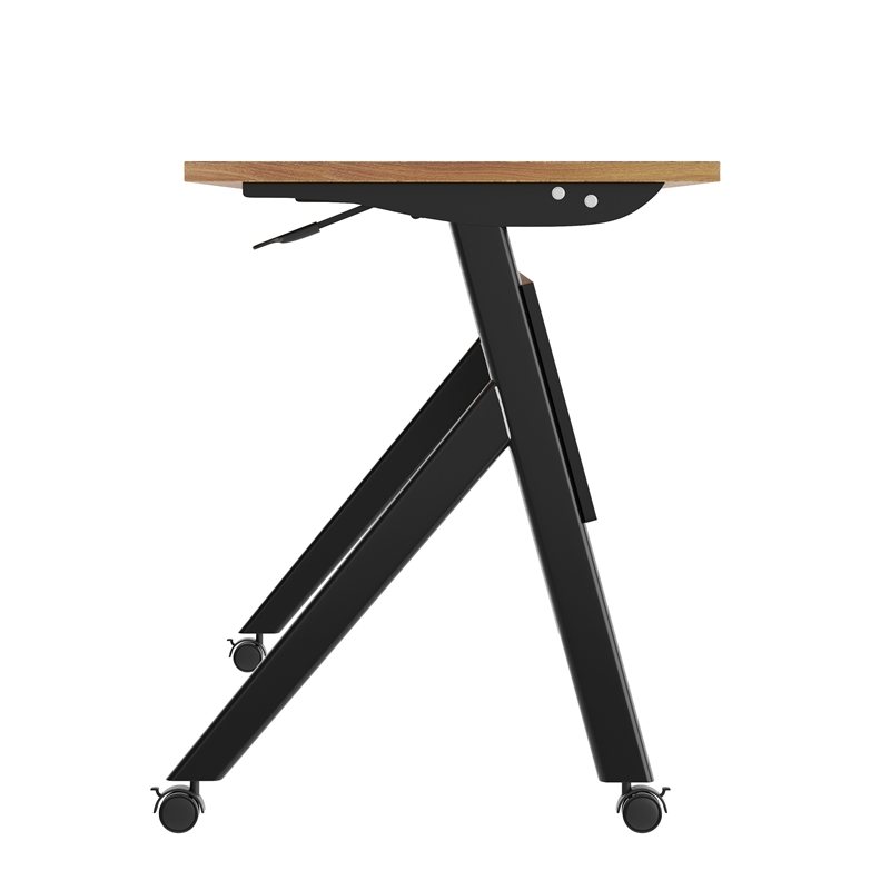 Commercial Nesting Flip Training Table with Steel Frame and Y-Legs in Walnut/Blk