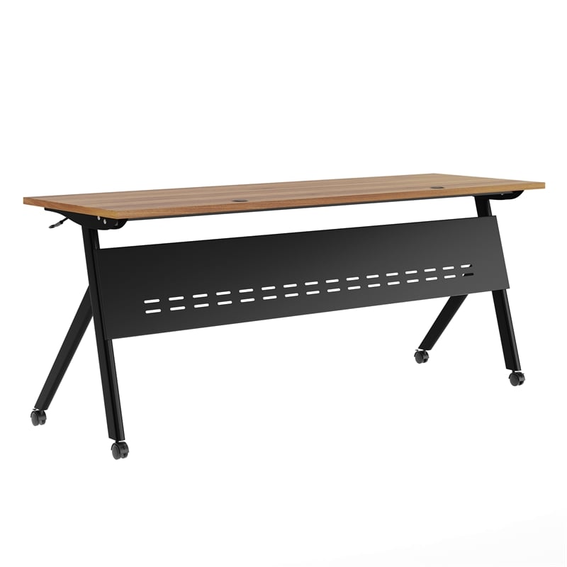 Commercial Nesting Flip Training Table with Steel Frame and Y-Legs in Walnut/Blk