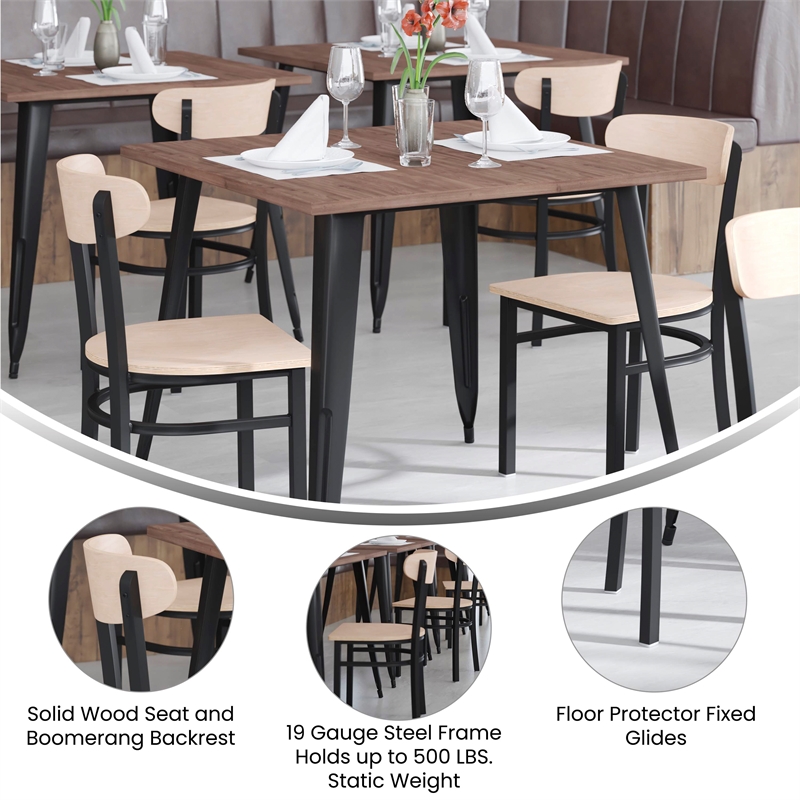 Commercial Metal Dining Chair with Wood Seat and Boomerang Back - Natural Birch