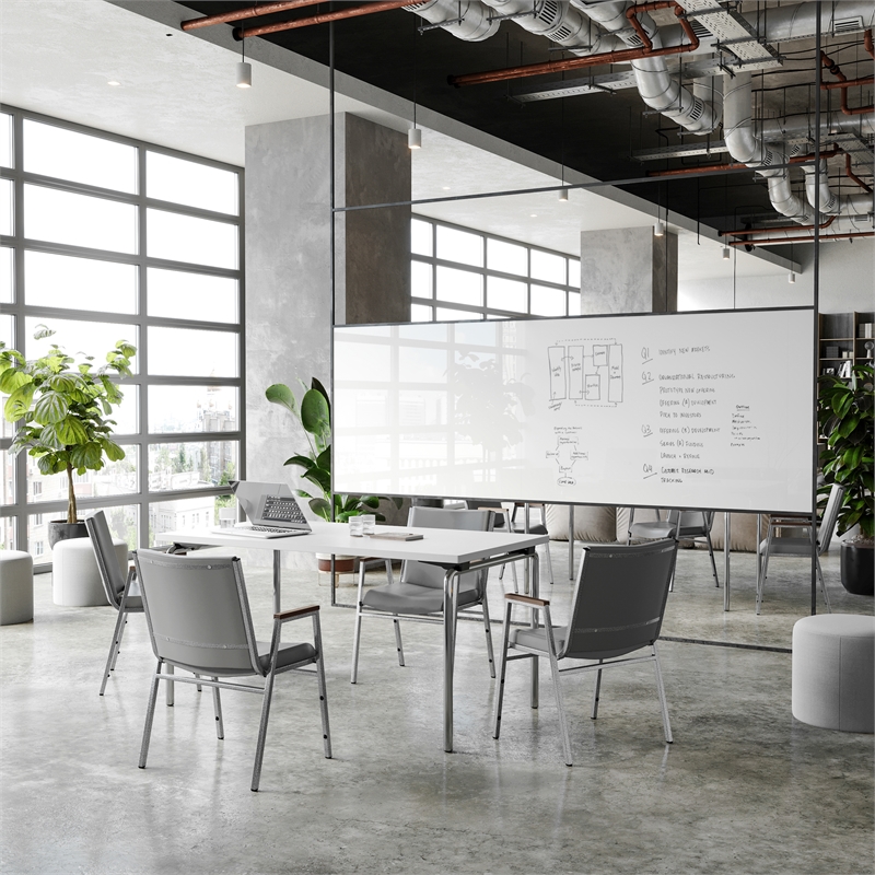 Heavy Duty Gray Vinyl Stack Chair with Arms - Reception Furniture