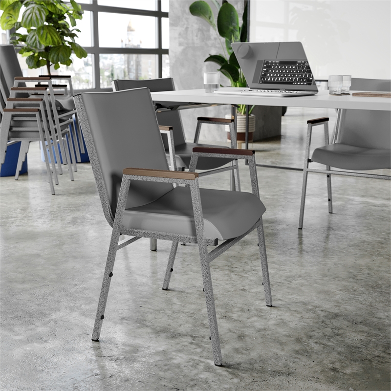 Heavy Duty Gray Vinyl Stack Chair with Arms - Reception Furniture
