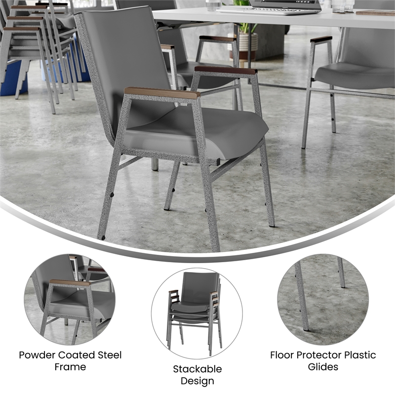 Heavy Duty Gray Vinyl Stack Chair with Arms - Reception Furniture