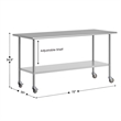 Commercial Stainless Steel 18 Gauge Work Table with Undershelf and Casters-30x72