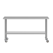 Commercial Stainless Steel 18 Gauge Work Table with Undershelf and Casters-30x72