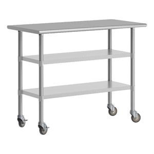 Commercial Stainless Steel Work Table with Dual Undershelves and Casters - 24x48