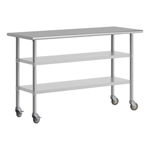 Commercial Stainless Steel Work Table with Dual Undershelves and Casters - 24x60