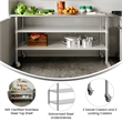 Commercial Stainless Steel Work Table with Dual Undershelves and Casters - 30x72