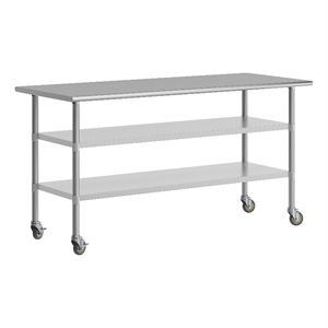 Commercial Stainless Steel Work Table with Dual Undershelves and Casters - 30x72