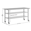 Commercial Stainless Steel Work Table with Dual Undershelves and Casters - 30x72