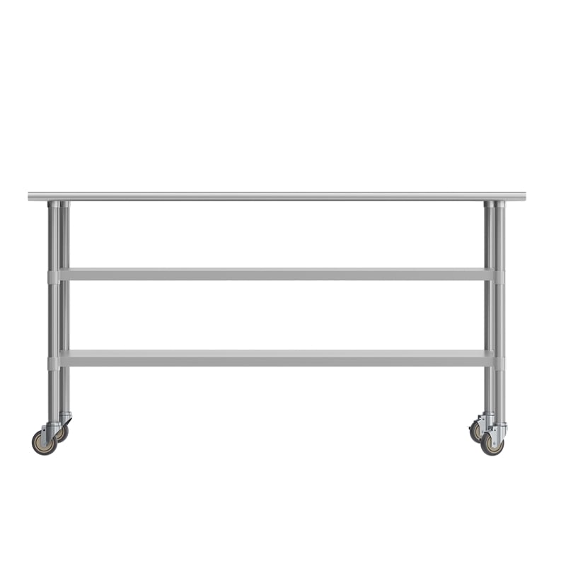 Commercial Stainless Steel Work Table with Dual Undershelves and Casters - 30x72