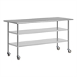 Commercial Stainless Steel Work Table with Dual Undershelves and Casters - 30x72
