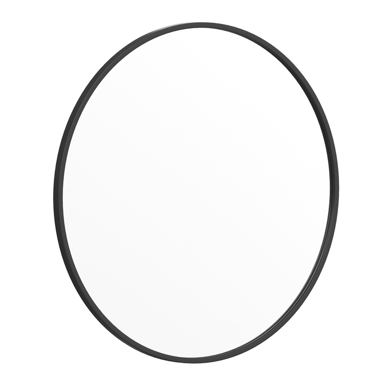 Wall Mount 30 Inch Shatterproof Round Accent Wall Mirror with Black Metal Frame