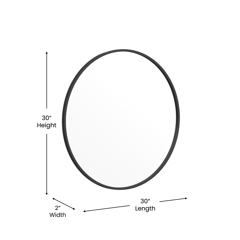 Wall Mount 30 Inch Shatterproof Round Accent Wall Mirror with Black Metal Frame
