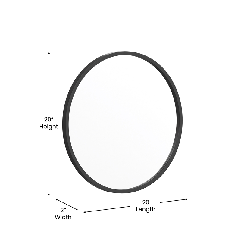 Wall Mount 20 Inch Shatterproof Round Accent Wall Mirror with Black Metal Frame