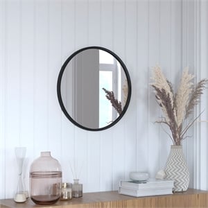 Wall Mount 20 Inch Shatterproof Round Accent Wall Mirror with Black Metal Frame